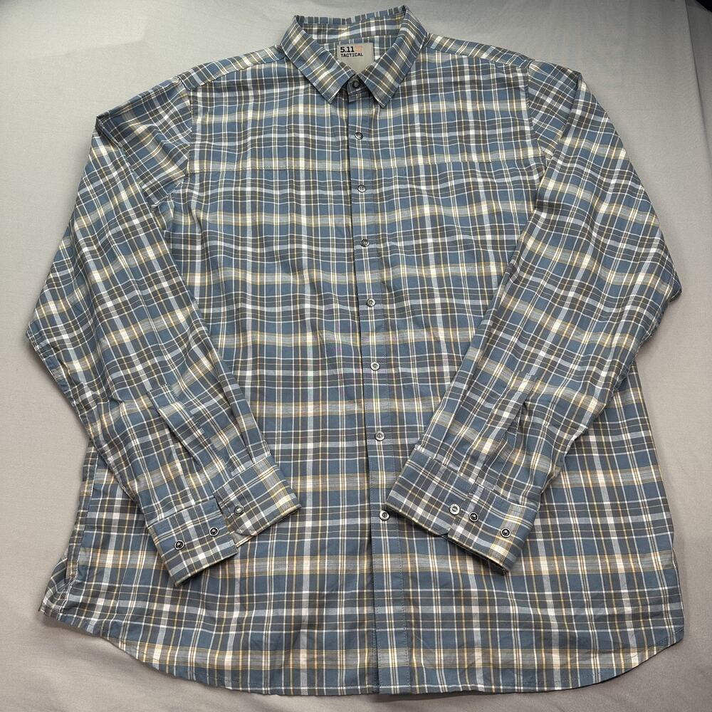 5.11 Tactical Shirt Mens Large Blue Gray Plaid Performance Outdoor Casual